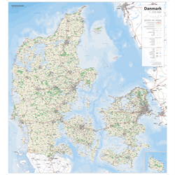Danmarkskort, stort på plade til nåle, skrivebar